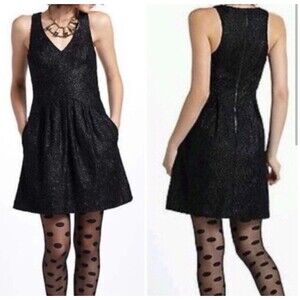 Anthropologie Leifsdottir Black Floral Lace V-Neck A-Line Party Dress Size 4